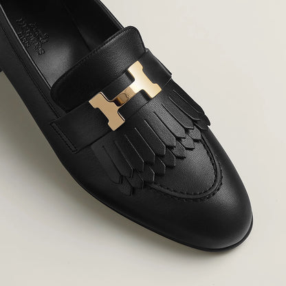 Hermès | Royal 樂福鞋 黑色 金釦
