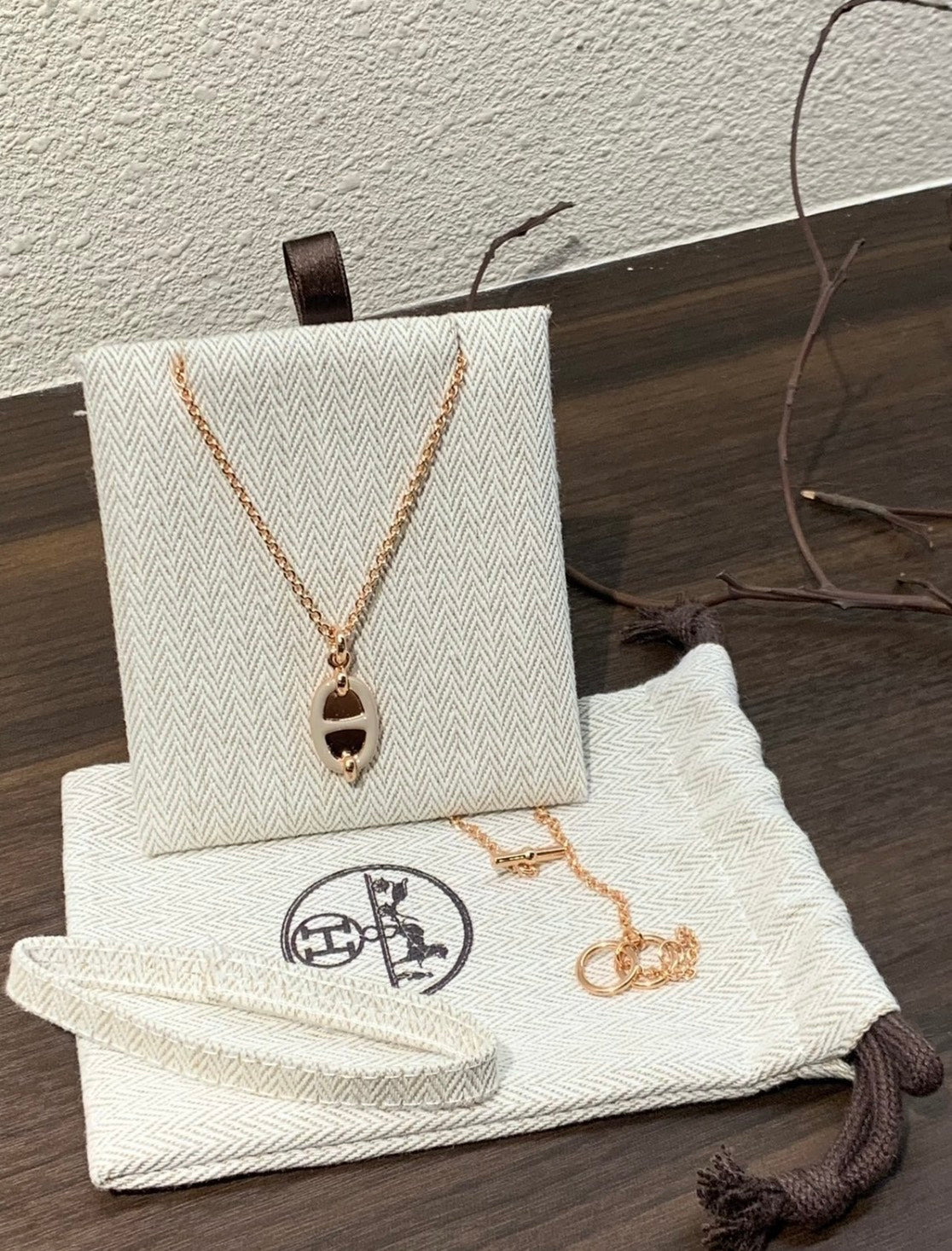 Hermès | Mini Maillon 項鍊 玫瑰金 x 奶油白