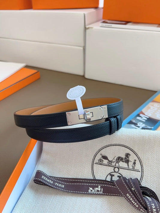 Hermès | Kelly Belt 黑色 銀釦