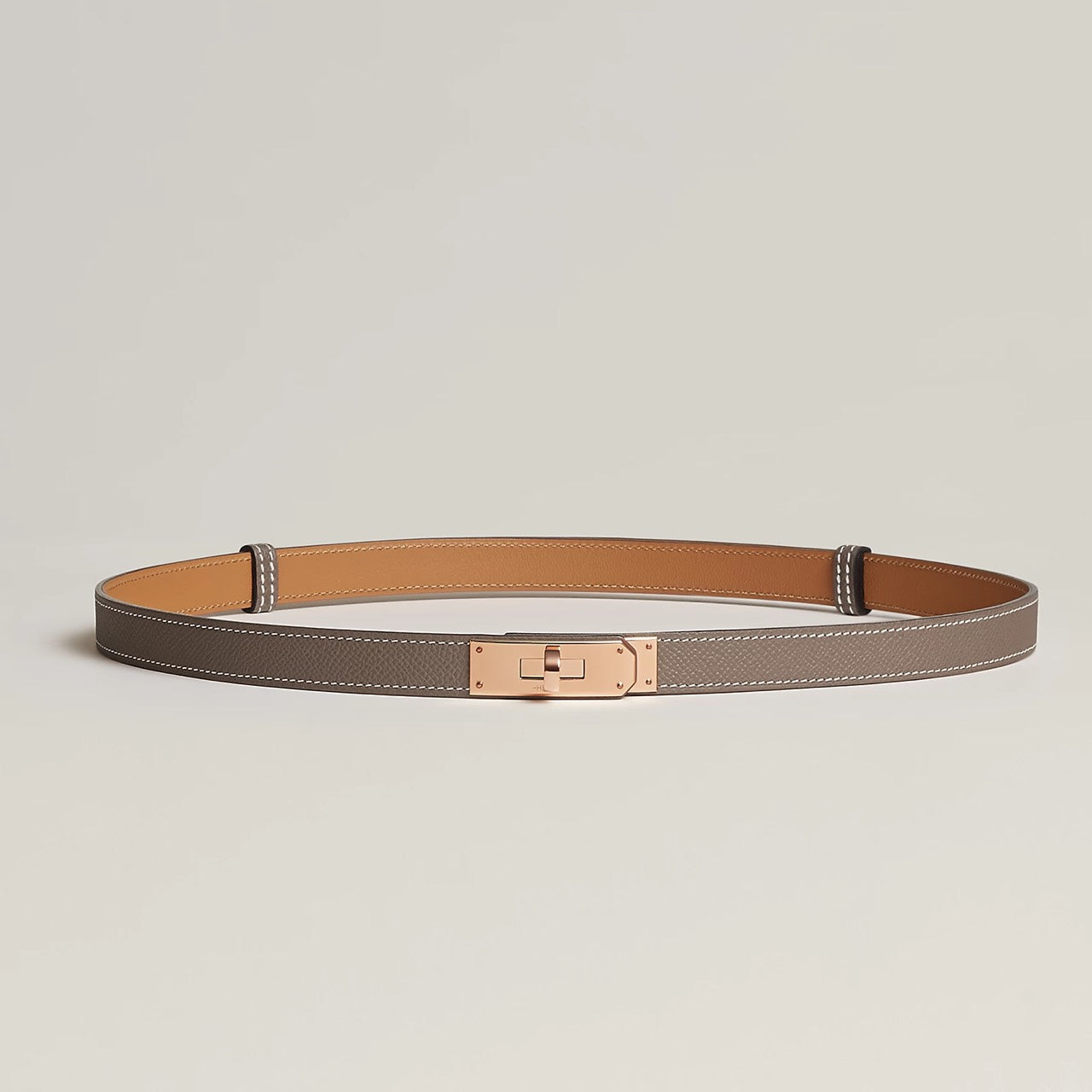 Hermès | Kelly 18 腰帶 玫瑰金 × 大象灰