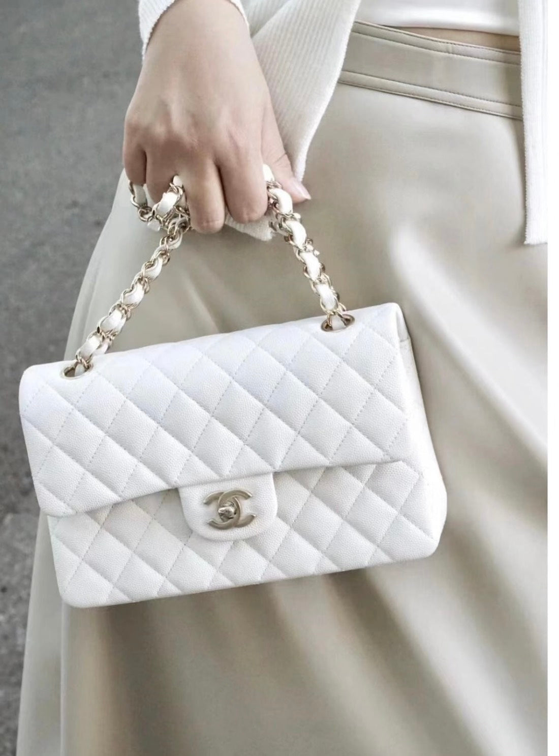 <NS-全新閒置品> Chanel | CF23 白色 荔枝皮 金釦