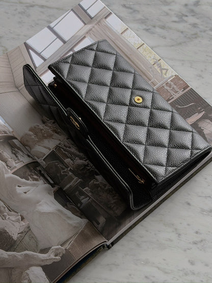 Chanel | CF長夾 黑色金釦 荔枝牛皮