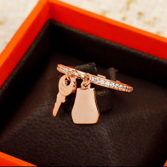 Hermès | Kelly Clochette 鑲鑽戒指 玫瑰金