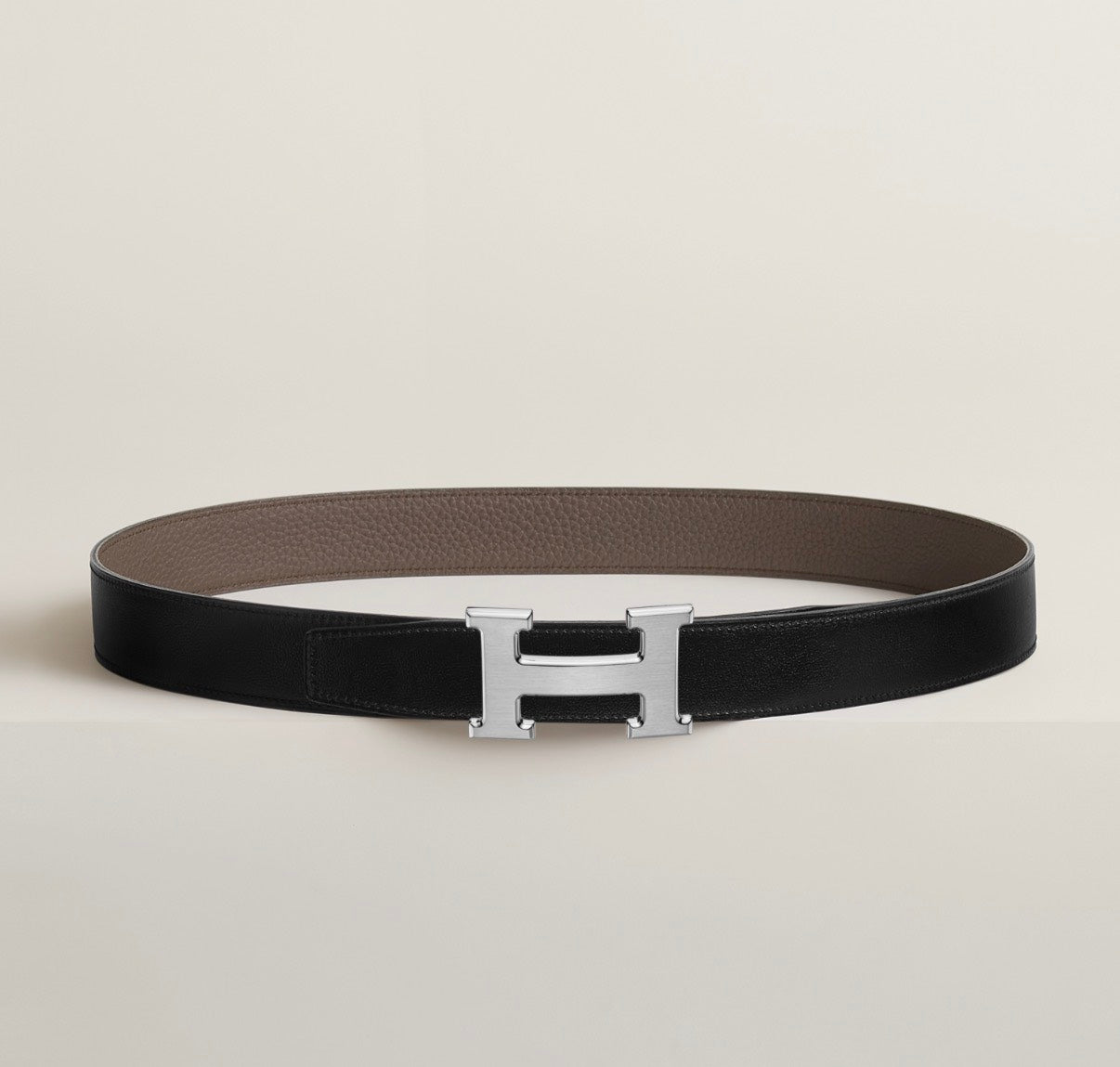 Hermès | 男士雙面H皮帶 黑色拼錫器灰 32mm