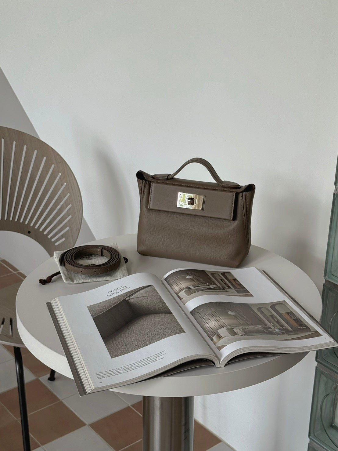 <S - 99成新> Hermès | Mini 2424 大象灰 銀釦