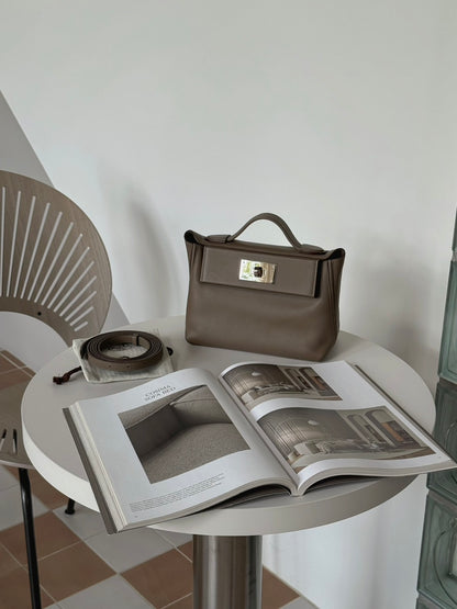 <S - 99成新> Hermès | Mini 2424 大象灰 銀釦