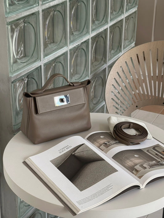 <S - 99成新> Hermès | Mini 2424 大象灰 銀釦