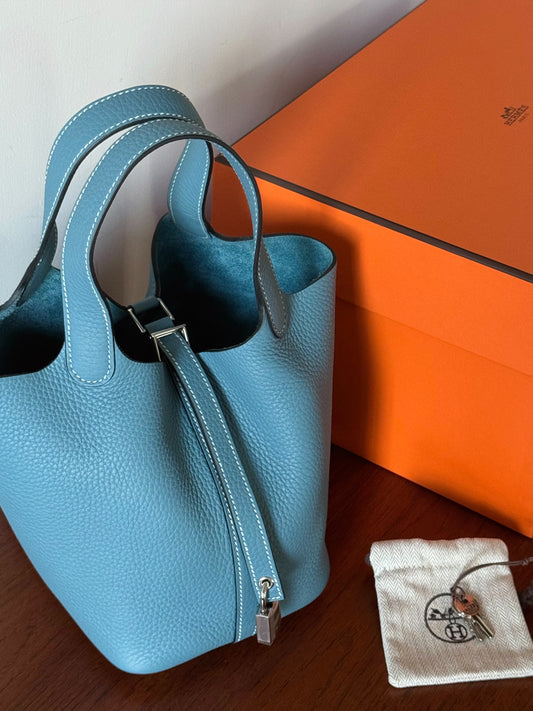 Hermès | Picotin 18 牛仔藍 銀釦