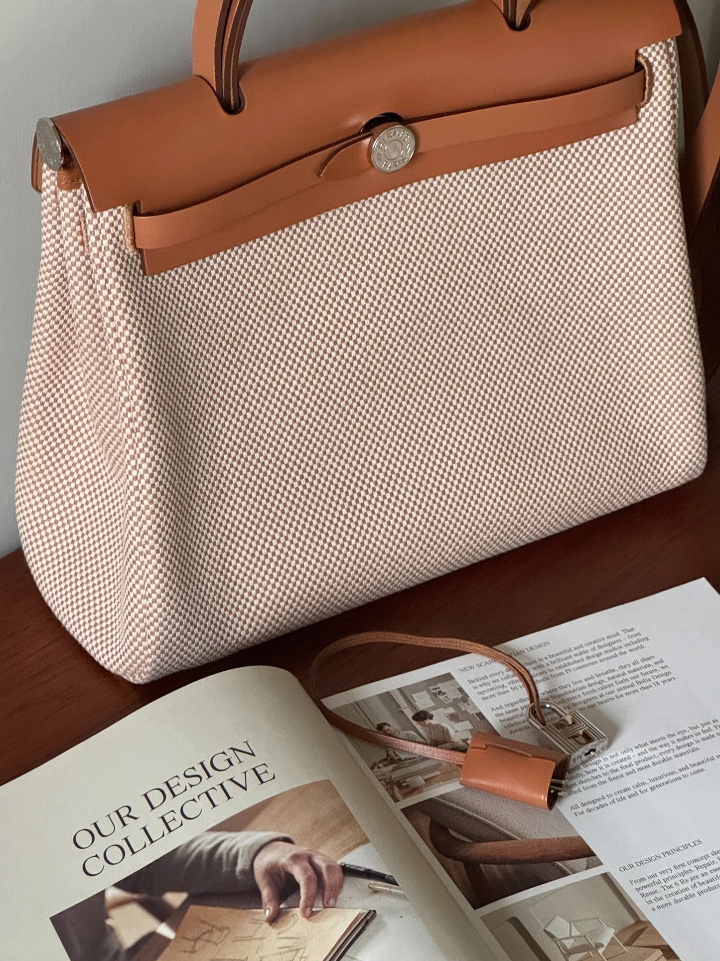 <S - 99成新> Hermes | Herbag 31 金棕色 x 華夫格帆布