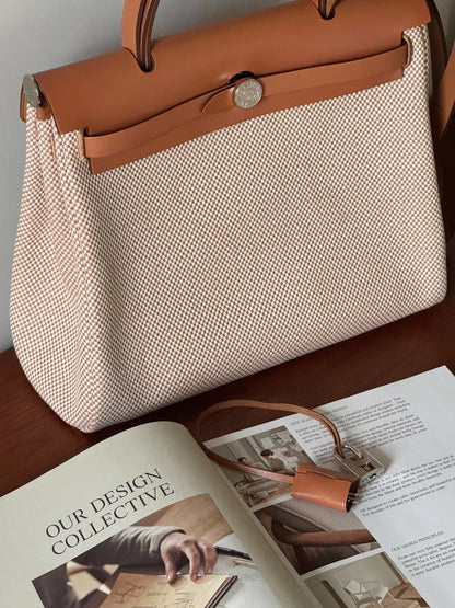 <S - 99成新> Hermes | Herbag 31 金棕色 x 華夫格帆布