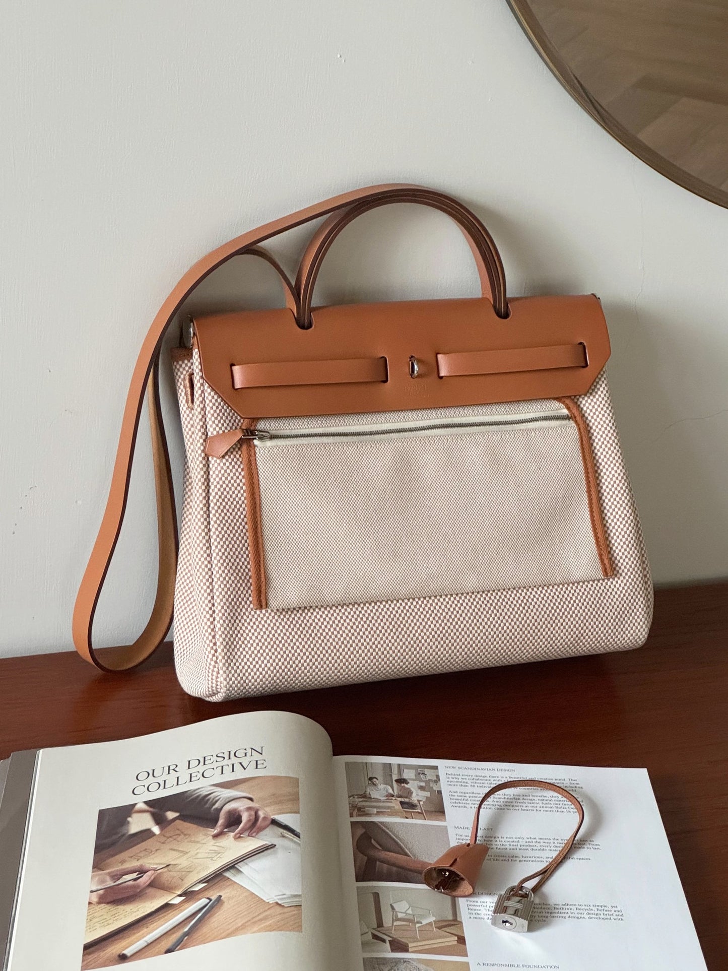 <S - 99成新> Hermes | Herbag 31 金棕色 x 華夫格帆布