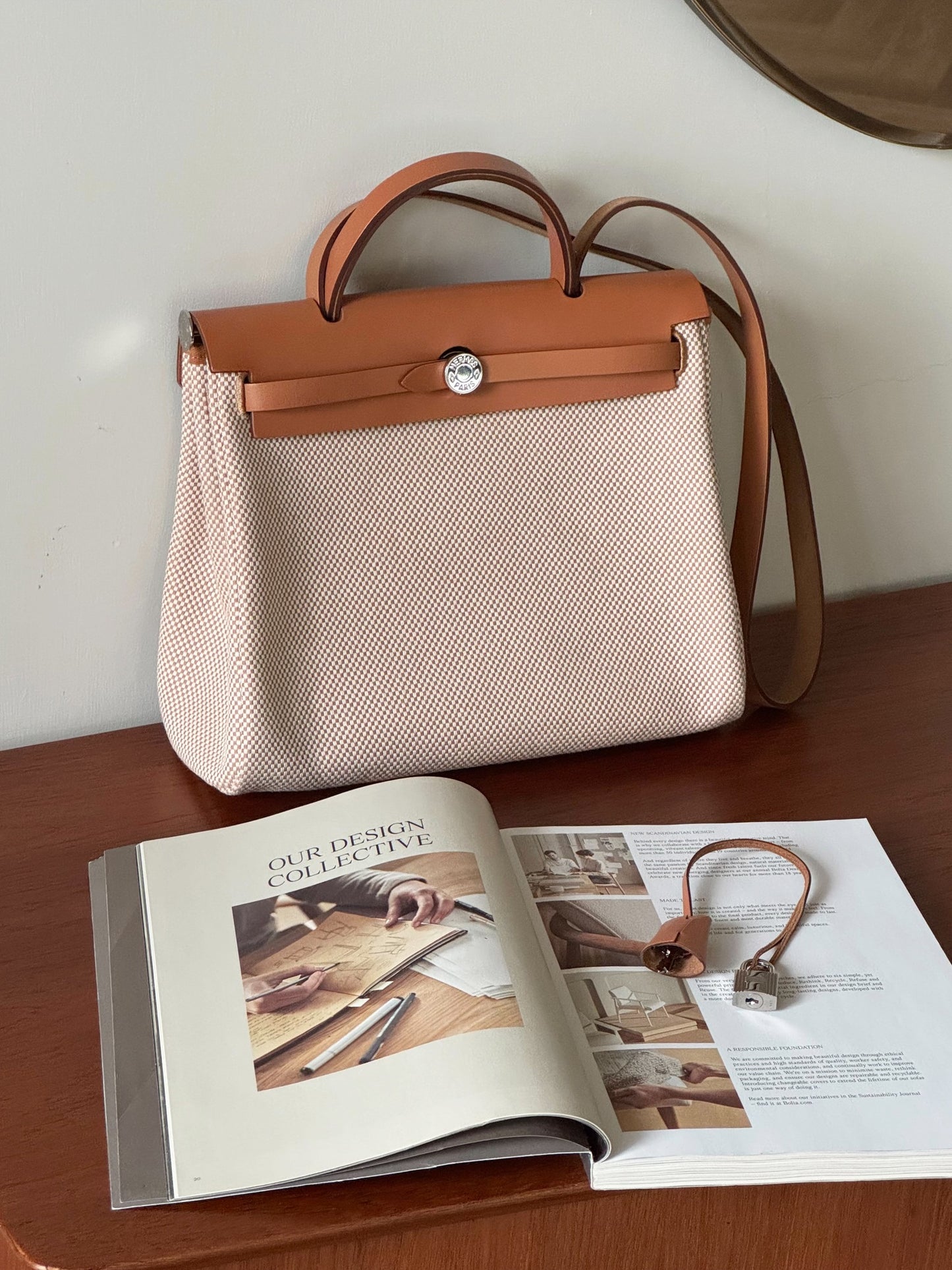 <S - 99成新> Hermes | Herbag 31 金棕色 x 華夫格帆布