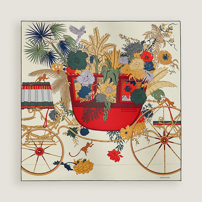 Hermès | 絲巾90 La Nature en Voyage 馬車誤闖植物秘境